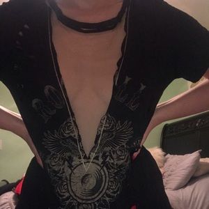 Emory Park grunge T-shirt with sheer opening